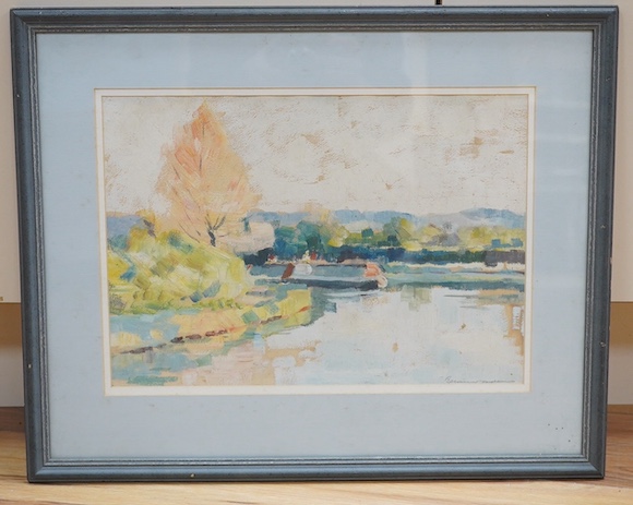 Bernard Adams (1884-1965), oil on card, Riverscape, signed, 26 x 36cm. Condition - fair to good